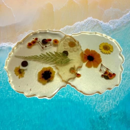 Coasters Double Set (Lt Orange Flowers)