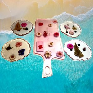 Coasters Set of 4 With Breadboard (Pink & Flowers)