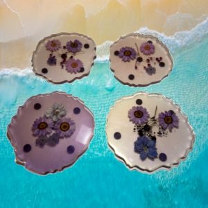 Coasters Set of 4 (Flowers-Purple)